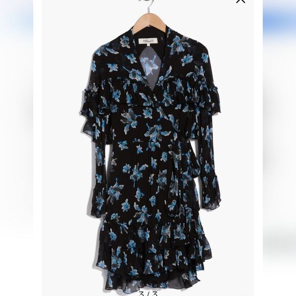 NWT Diane Von Furstenberg Martina Long Sleeve Ruffle Wrap Dress - Picture 4 of 6